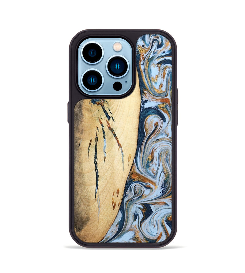 iPhone 14 Pro Wood Phone Case - Betty (Teal & Gold, 801436)