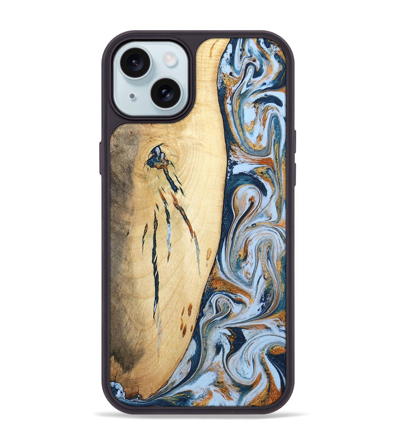 iPhone 15 Plus Wood Phone Case - Betty (Teal & Gold, 801436)