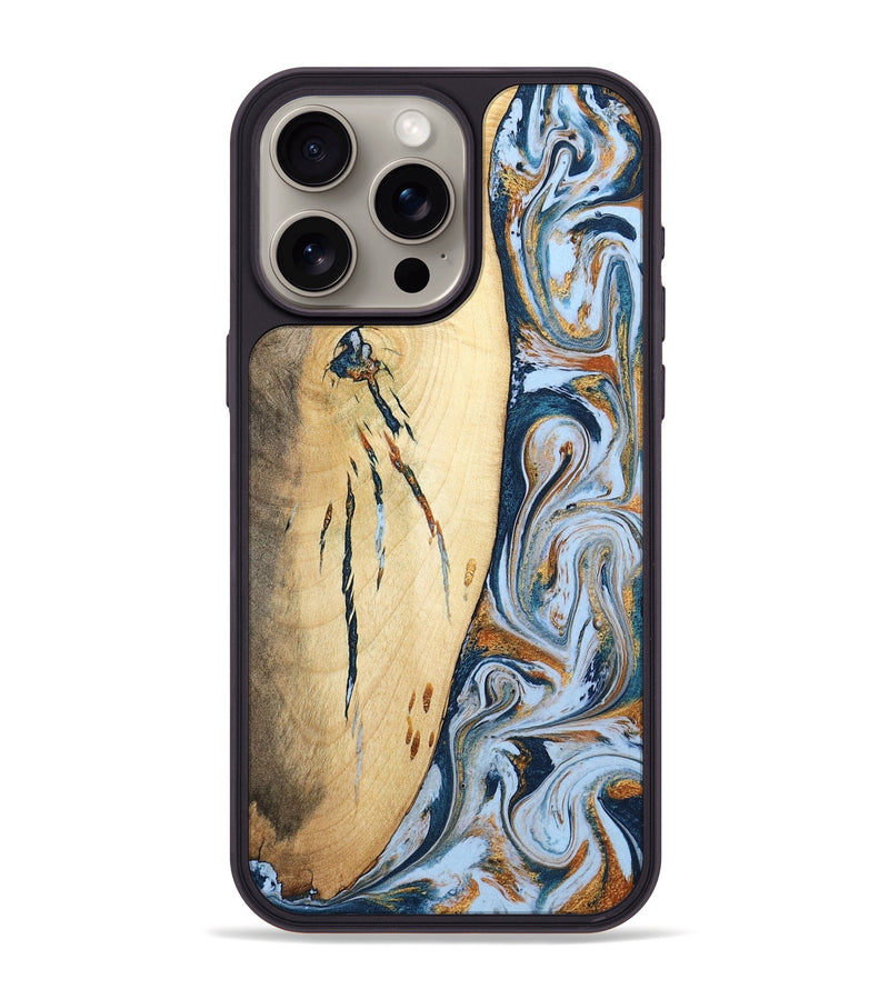 iPhone 15 Pro Max Wood Phone Case - Betty (Teal & Gold, 801436)
