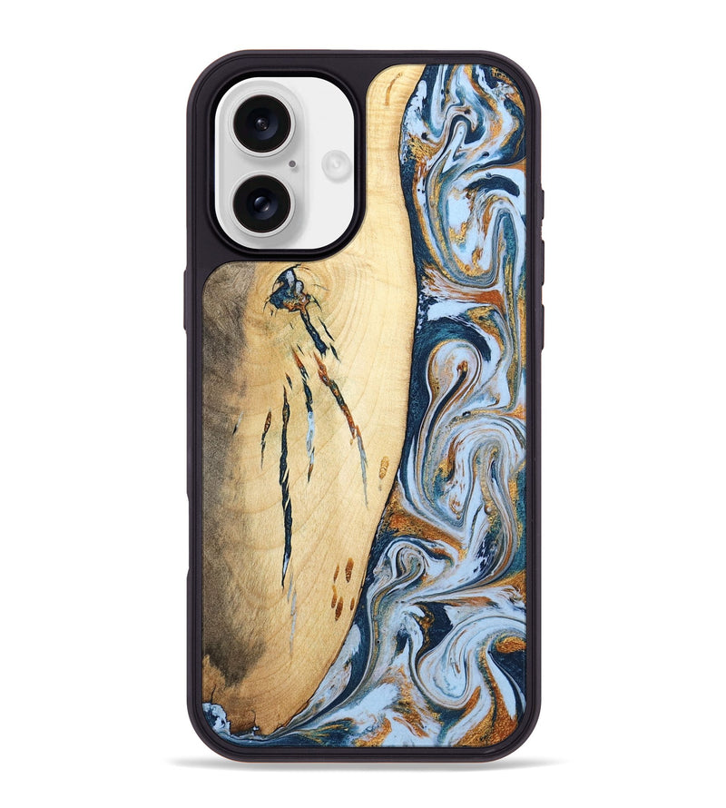 iPhone 16 Plus Wood Phone Case - Betty (Teal & Gold, 801436)