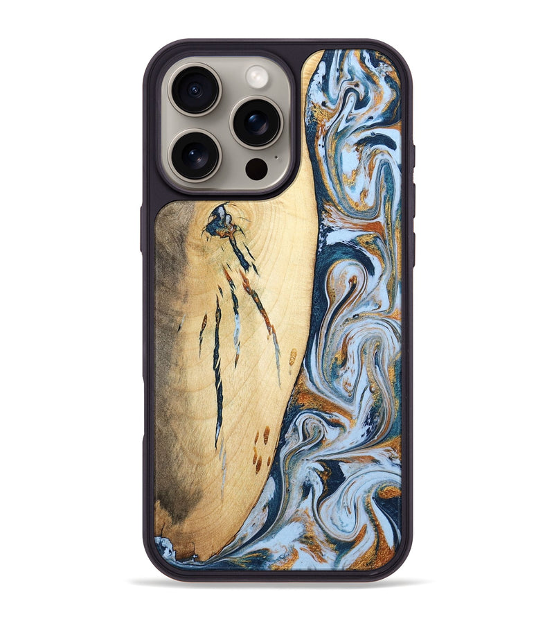 iPhone 16 Pro Max Wood Phone Case - Betty (Teal & Gold, 801436)