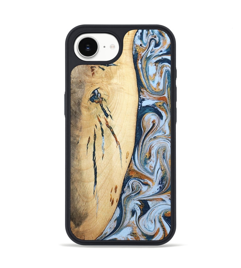iPhone 16e Wood Phone Case - Betty (Teal & Gold, 801436)