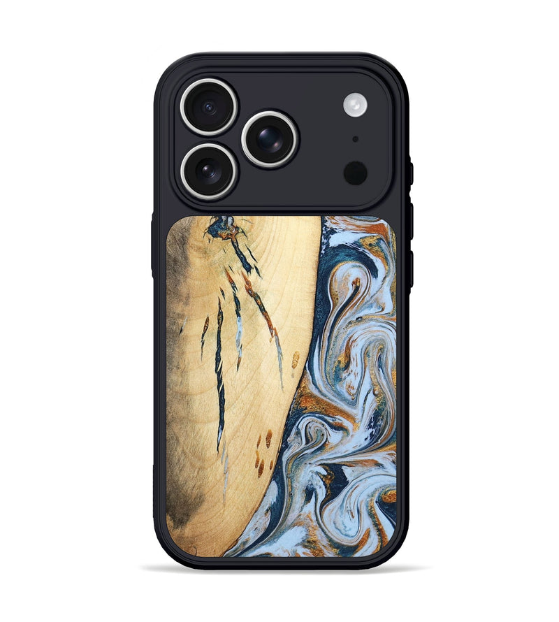iPhone 17 Pro Wood Phone Case - Betty (Teal & Gold, 801436)