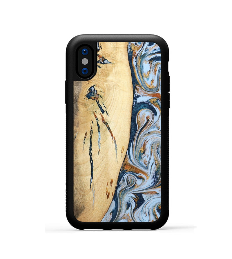 iPhone Xs Wood Phone Case - Betty (Teal & Gold, 801436)