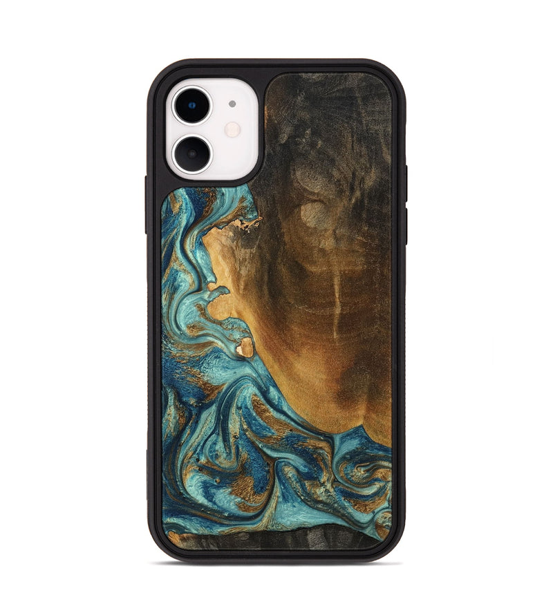 iPhone 11 Wood Phone Case - Linwood (Teal & Gold, 801455)