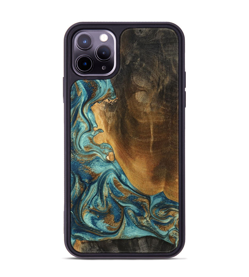 iPhone 11 Pro Max Wood Phone Case - Linwood (Teal & Gold, 801455)