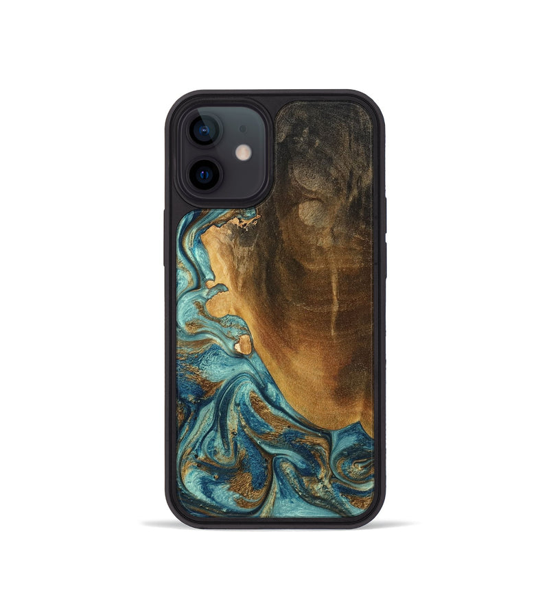 iPhone 12 mini Wood Phone Case - Linwood (Teal & Gold, 801455)