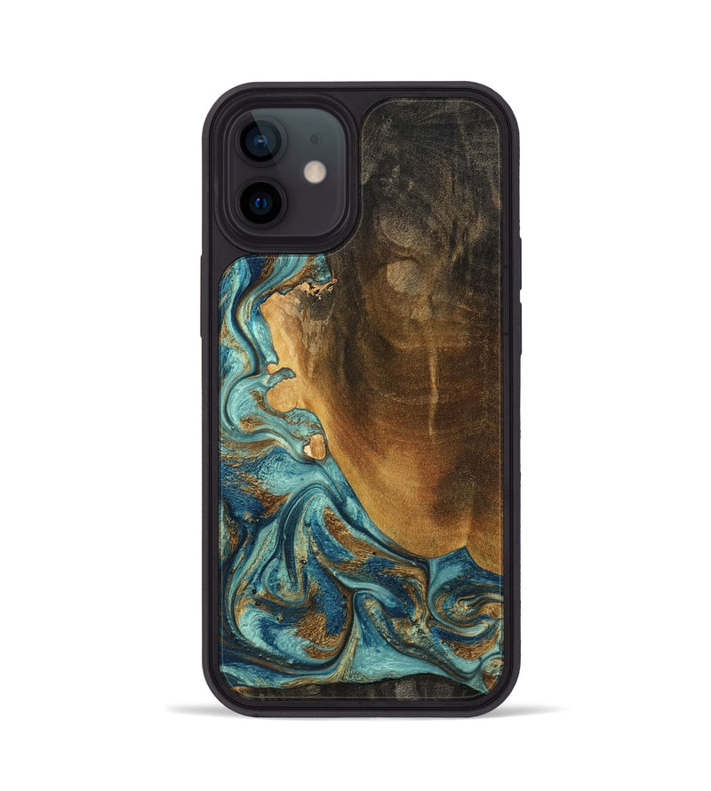 iPhone 12 Wood Phone Case - Linwood (Teal & Gold, 801455)