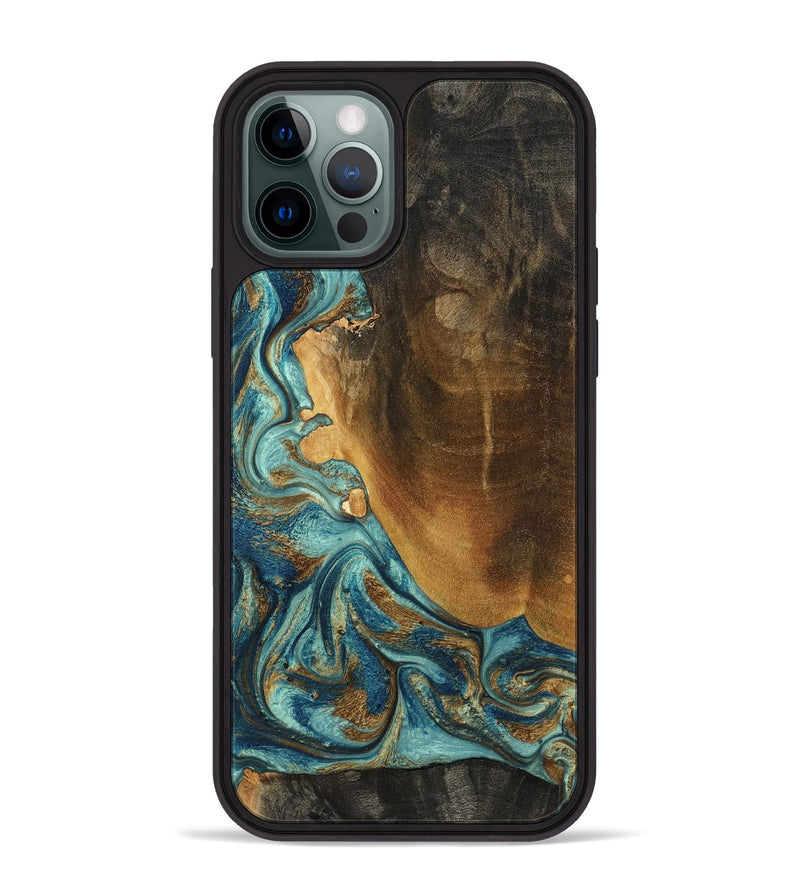 iPhone 12 Pro Max Wood Phone Case - Linwood (Teal & Gold, 801455)