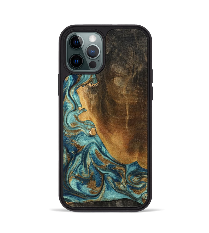 iPhone 12 Pro Wood Phone Case - Linwood (Teal & Gold, 801455)