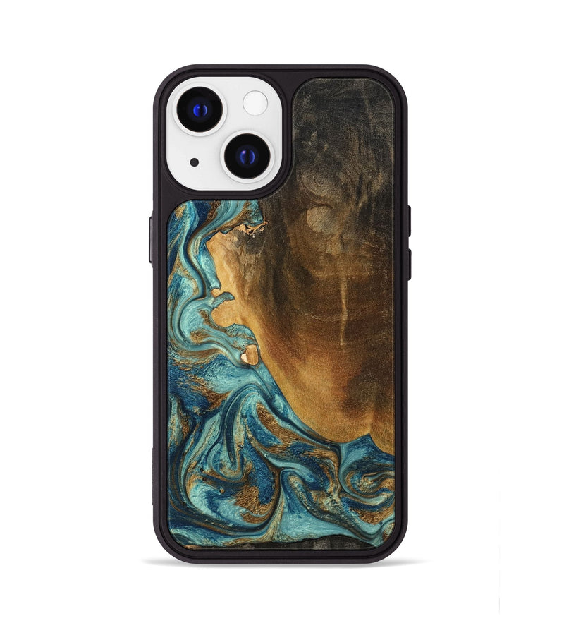 iPhone 13 Wood Phone Case - Linwood (Teal & Gold, 801455)