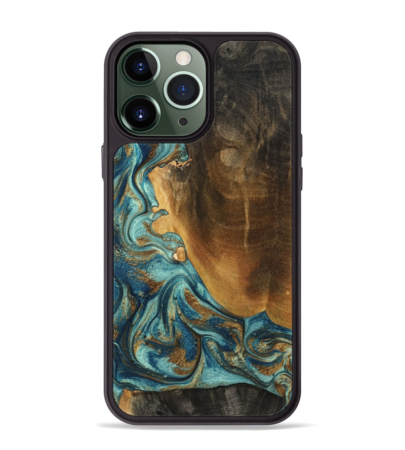 iPhone 13 Pro Max Wood Phone Case - Linwood (Teal & Gold, 801455)