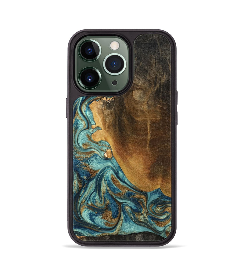 iPhone 13 Pro Wood Phone Case - Linwood (Teal & Gold, 801455)