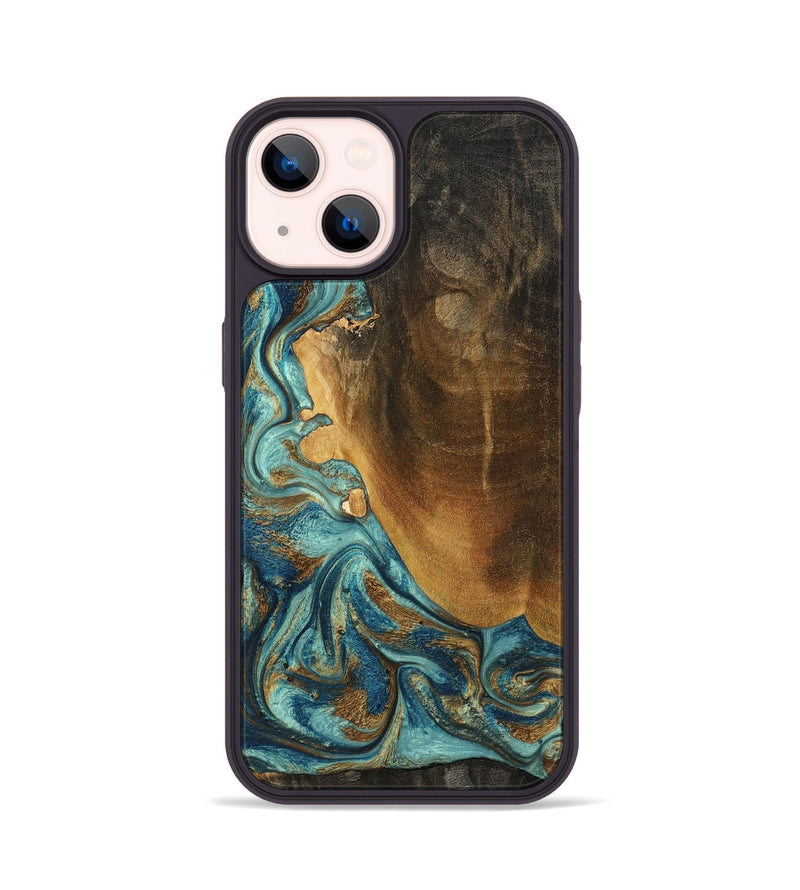 iPhone 14 Wood Phone Case - Linwood (Teal & Gold, 801455)