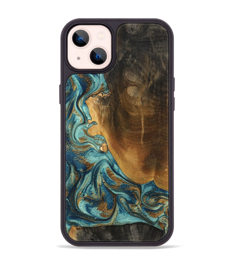 iPhone 14 Plus Wood Phone Case - Linwood (Teal & Gold, 801455)