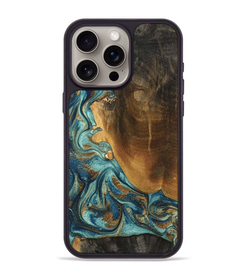 iPhone 15 Pro Max Wood Phone Case - Linwood (Teal & Gold, 801455)