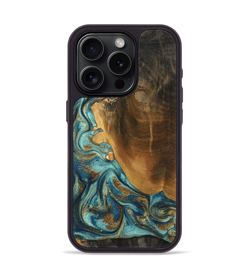 iPhone 15 Pro Wood Phone Case - Linwood (Teal & Gold, 801455)