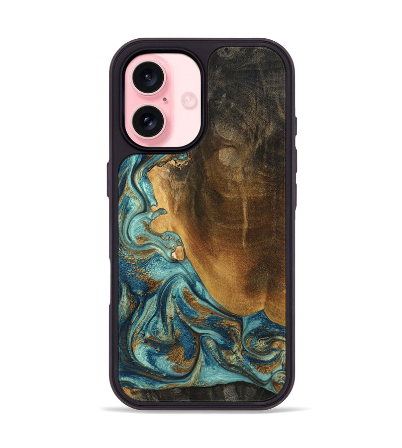 iPhone 16 Wood Phone Case - Linwood (Teal & Gold, 801455)