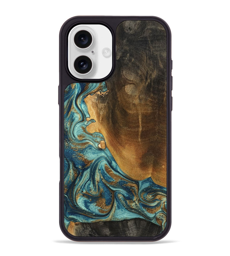 iPhone 16 Plus Wood Phone Case - Linwood (Teal & Gold, 801455)