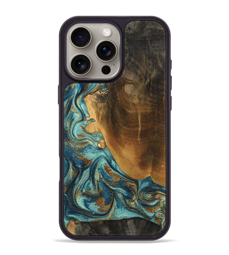 iPhone 16 Pro Max Wood Phone Case - Linwood (Teal & Gold, 801455)
