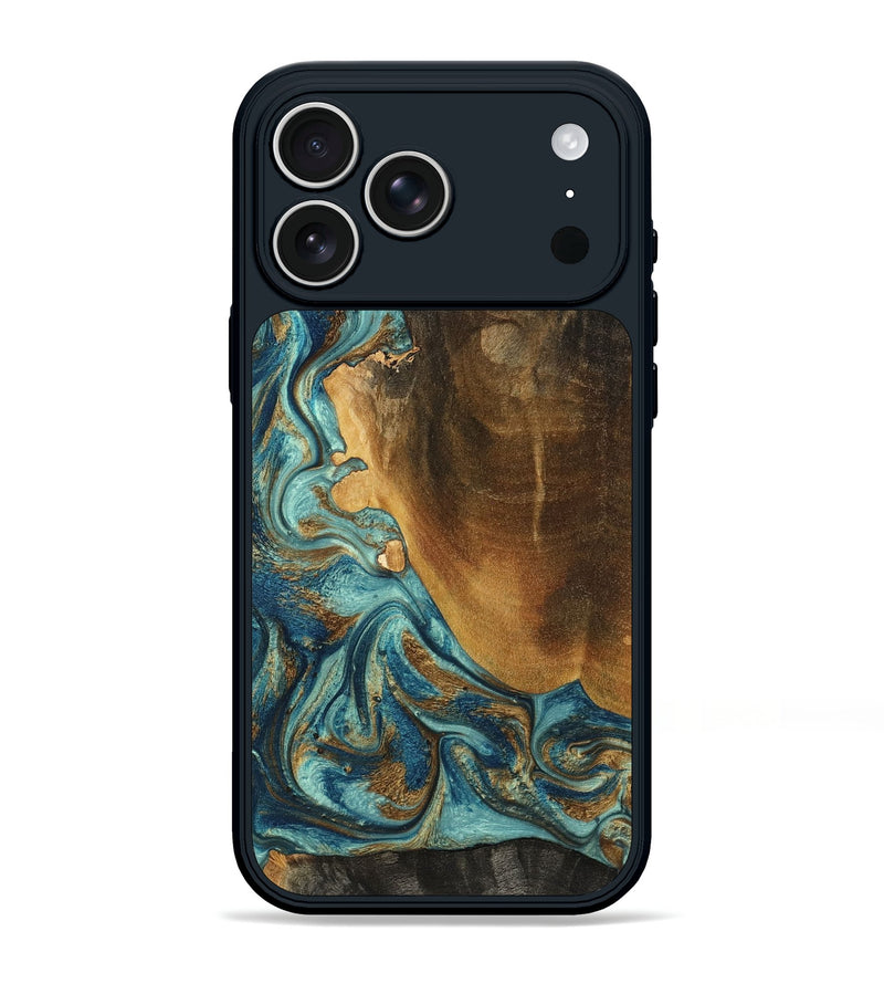 iPhone 17 Pro Max Wood Phone Case - Linwood (Teal & Gold, 801455)