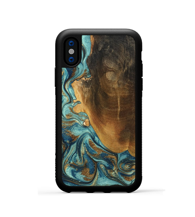 iPhone Xs Wood Phone Case - Linwood (Teal & Gold, 801455)