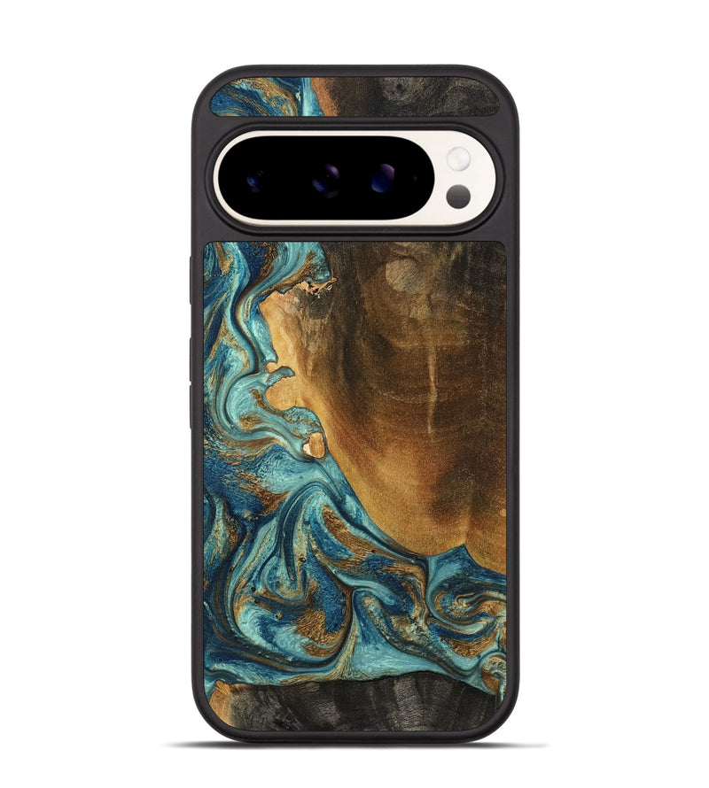 Pixel 9 Pro Wood Phone Case - Linwood (Teal & Gold, 801455)