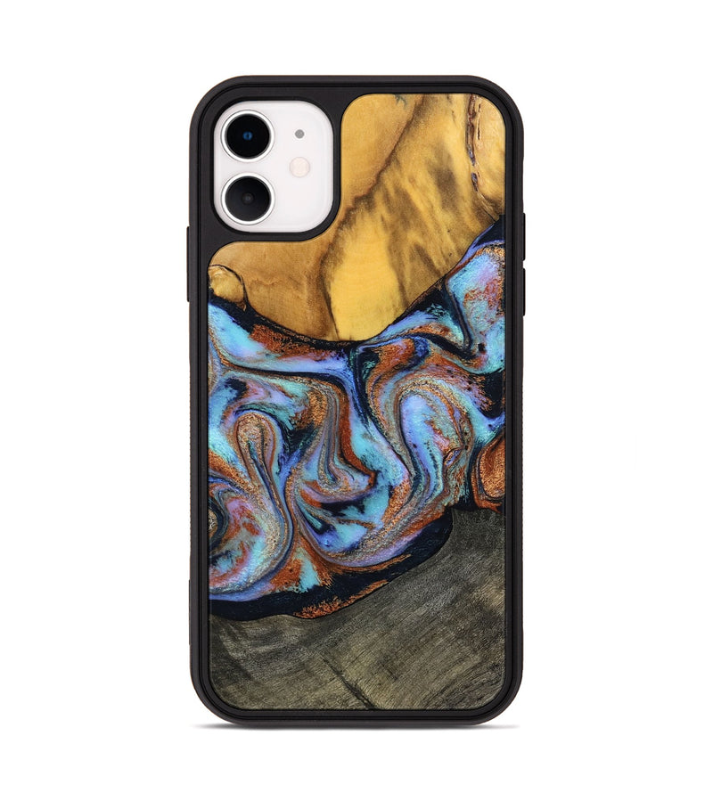 iPhone 11 Wood Phone Case - Devonte (Teal & Gold, 801456)