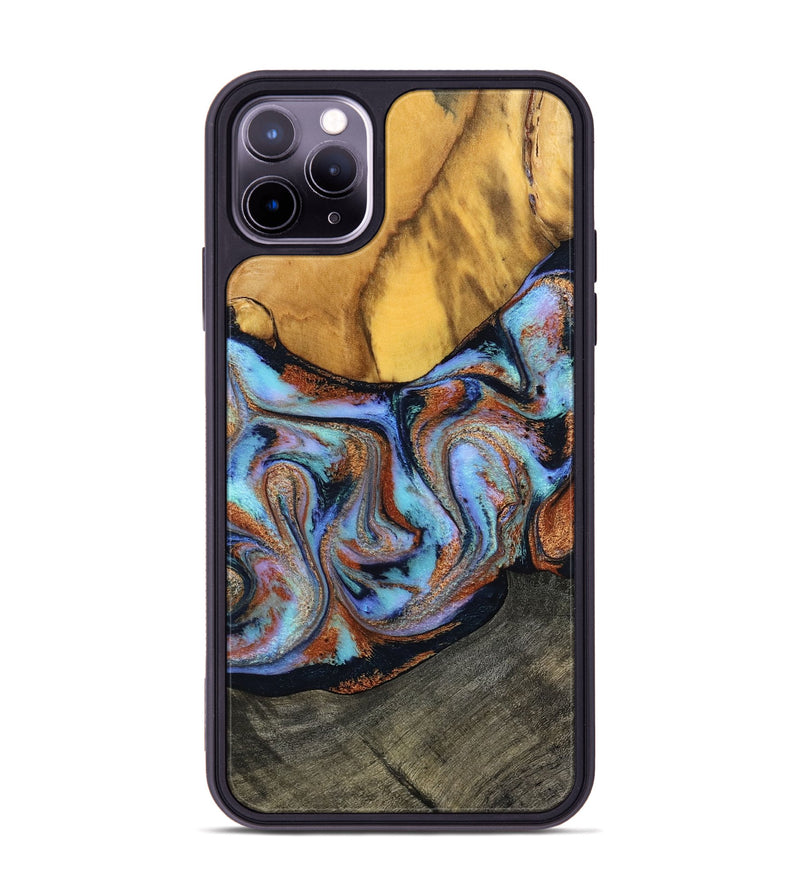 iPhone 11 Pro Max Wood Phone Case - Devonte (Teal & Gold, 801456)
