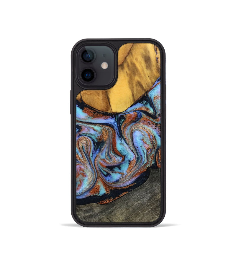 iPhone 12 mini Wood Phone Case - Devonte (Teal & Gold, 801456)