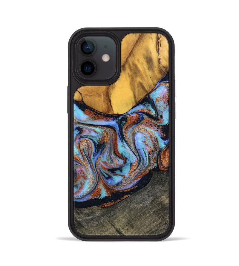 iPhone 12 Wood Phone Case - Devonte (Teal & Gold, 801456)