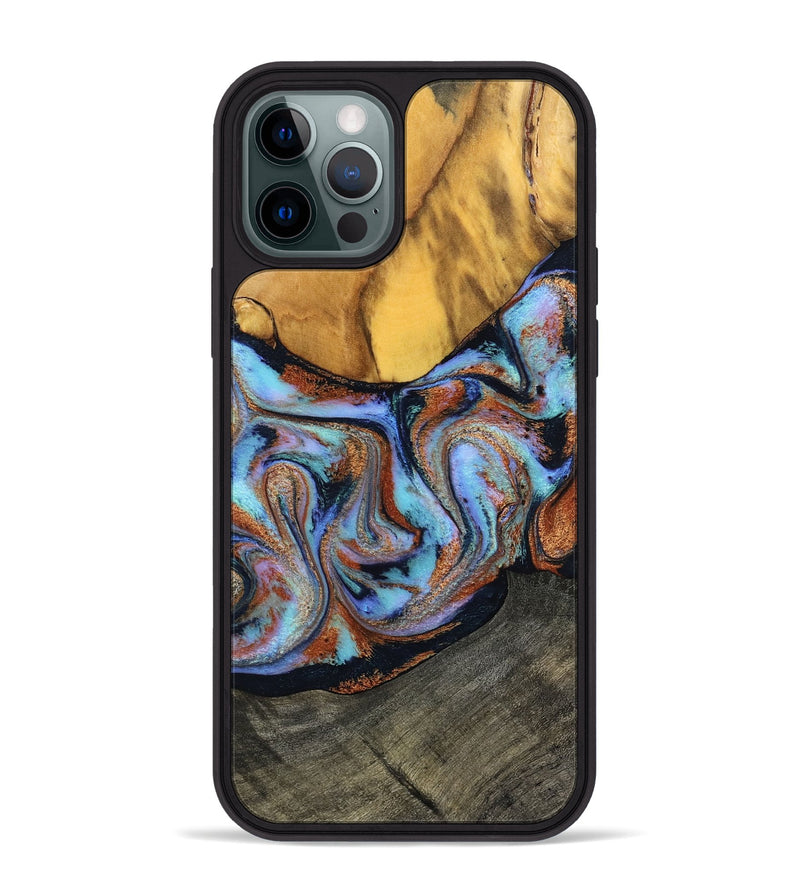iPhone 12 Pro Max Wood Phone Case - Devonte (Teal & Gold, 801456)