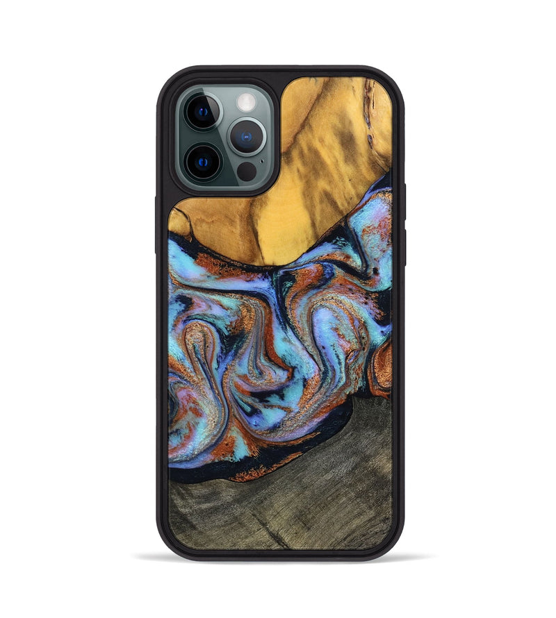 iPhone 12 Pro Wood Phone Case - Devonte (Teal & Gold, 801456)