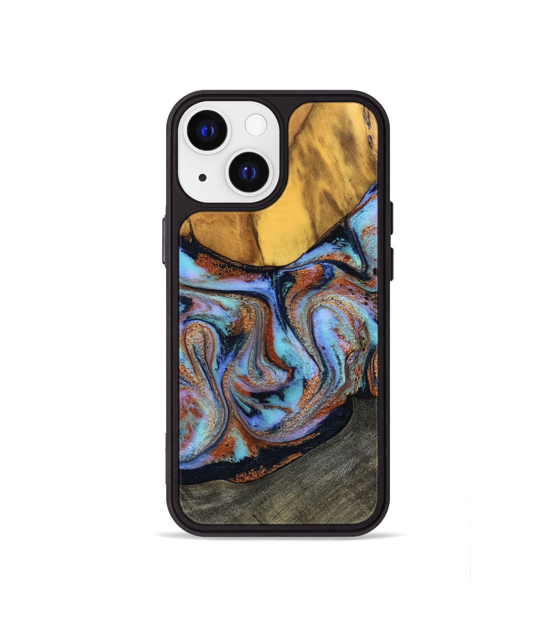 iPhone 13 mini Wood Phone Case - Devonte (Teal & Gold, 801456)