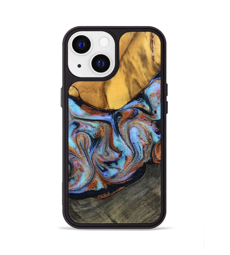 iPhone 13 Wood Phone Case - Devonte (Teal & Gold, 801456)