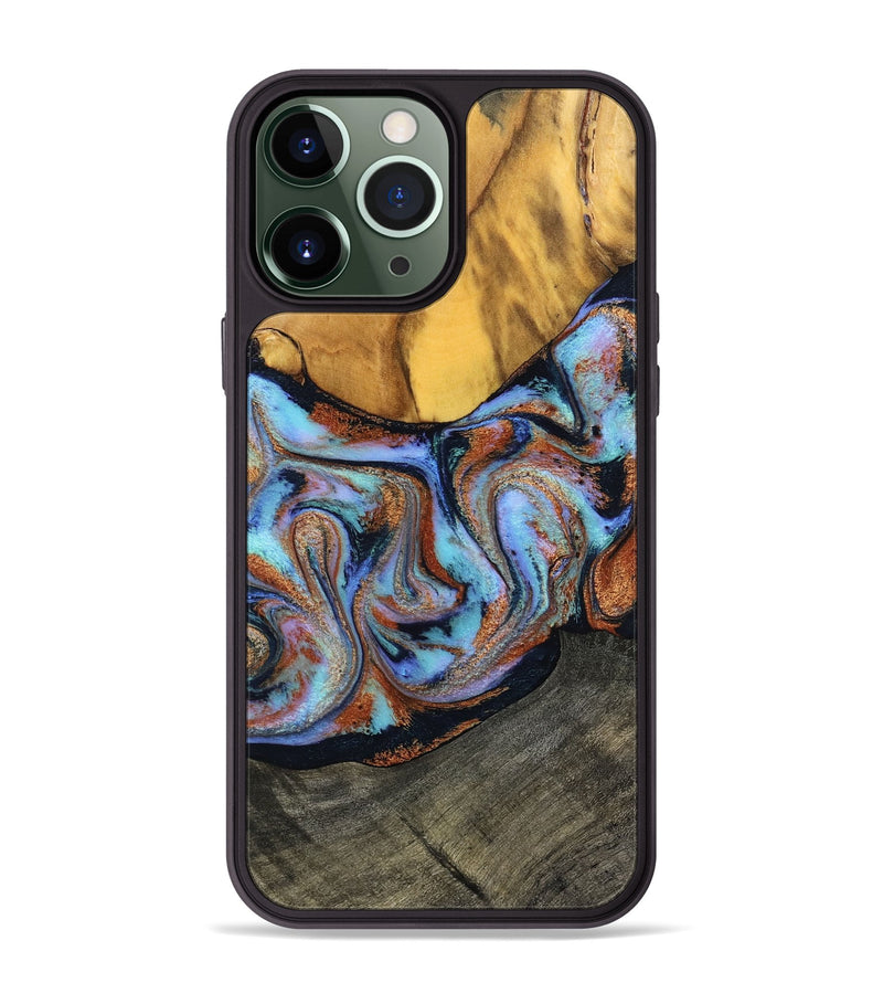 iPhone 13 Pro Max Wood Phone Case - Devonte (Teal & Gold, 801456)