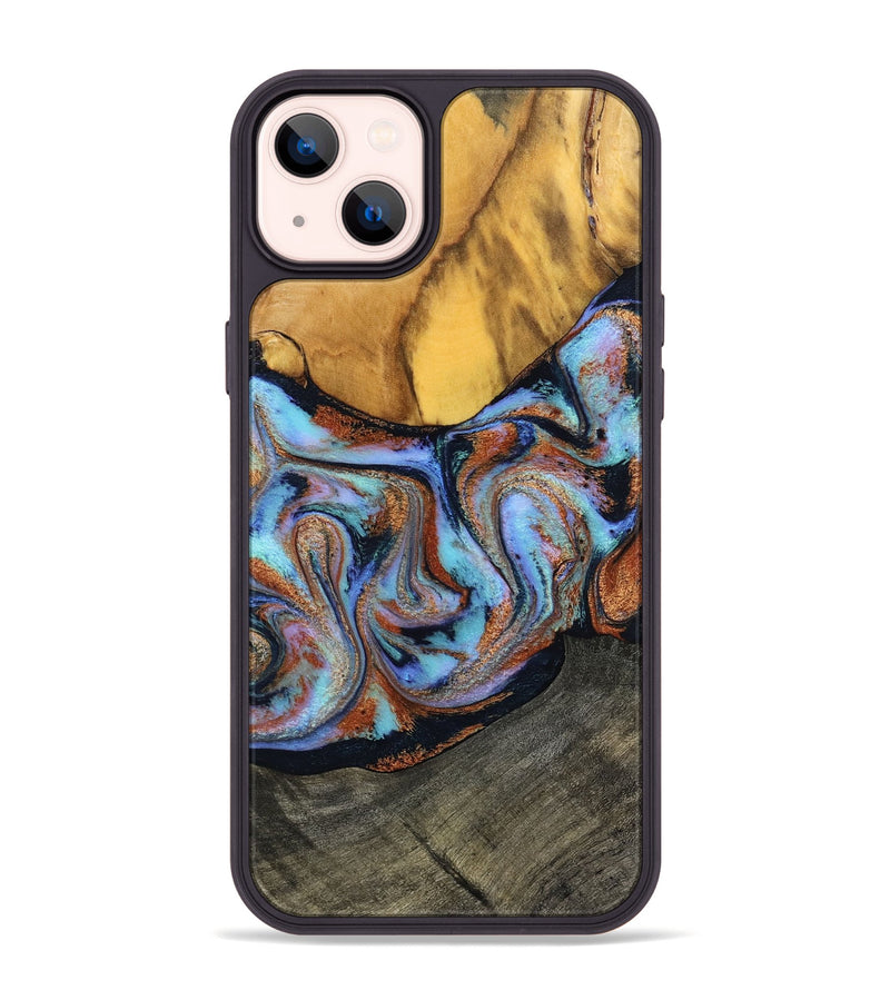iPhone 14 Plus Wood Phone Case - Devonte (Teal & Gold, 801456)