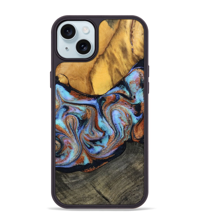 iPhone 15 Plus Wood Phone Case - Devonte (Teal & Gold, 801456)