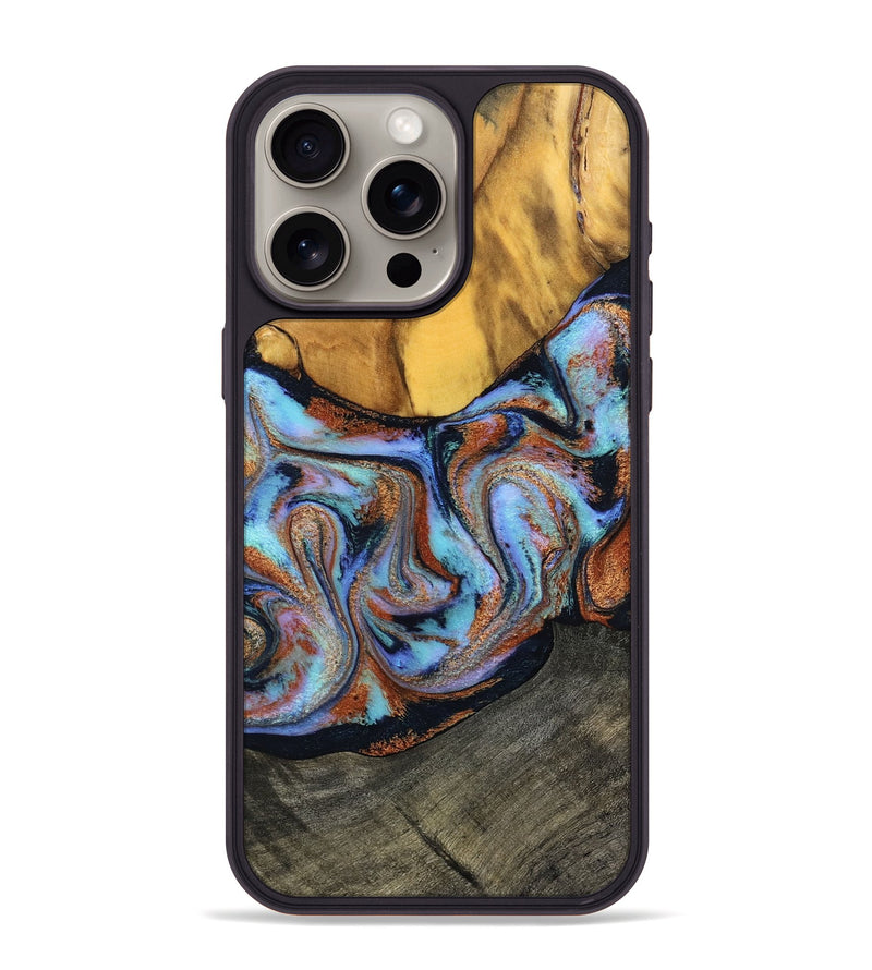 iPhone 15 Pro Max Wood Phone Case - Devonte (Teal & Gold, 801456)