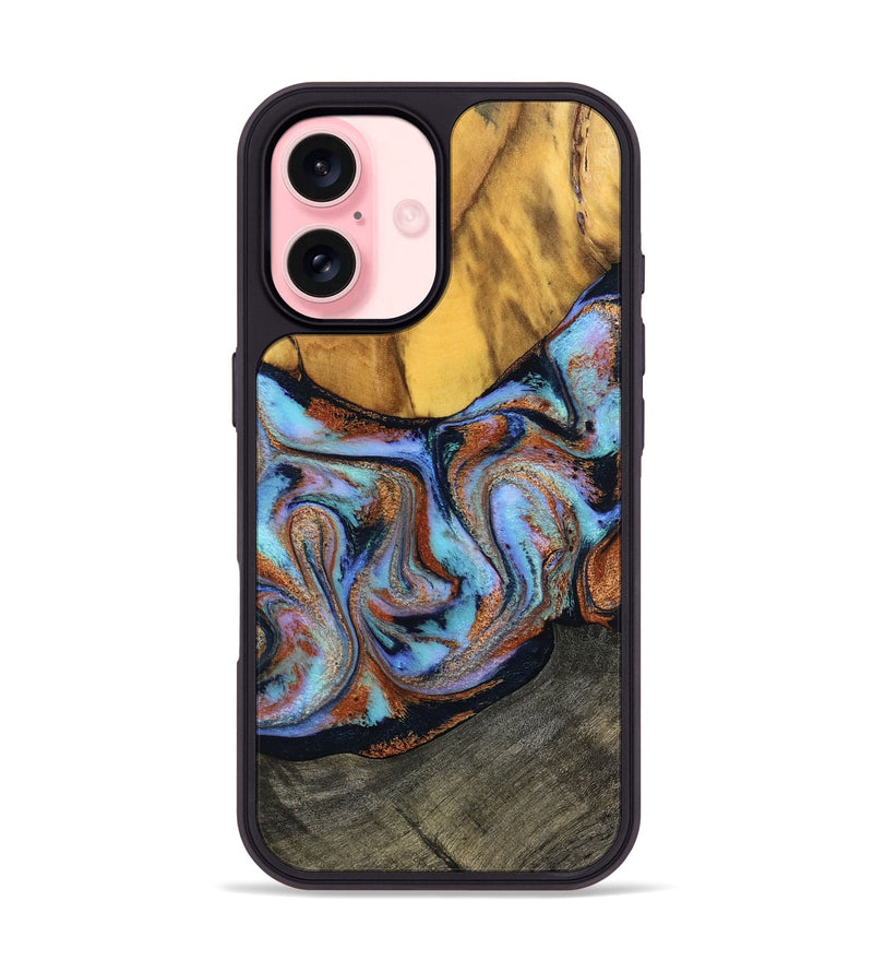 iPhone 16 Wood Phone Case - Devonte (Teal & Gold, 801456)