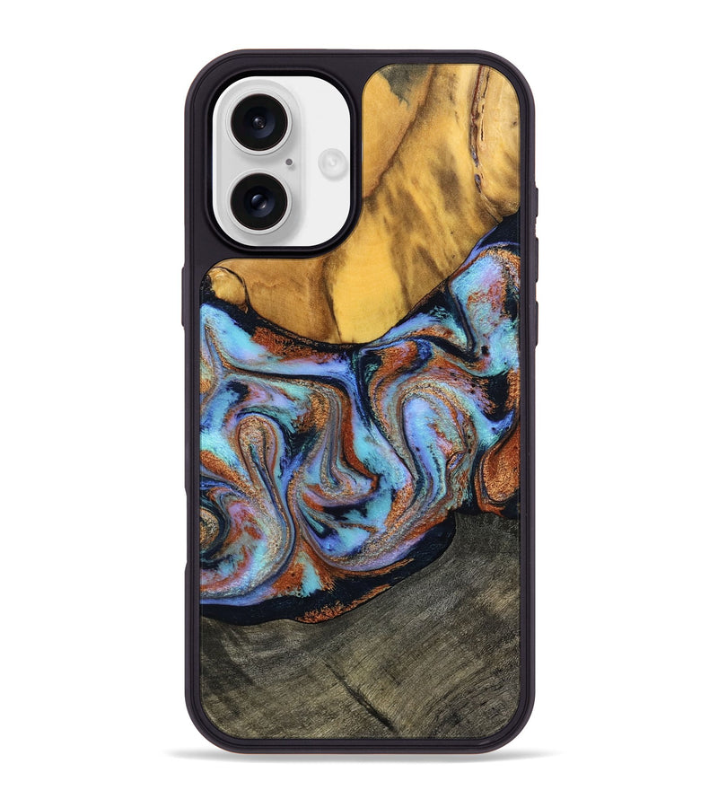 iPhone 16 Plus Wood Phone Case - Devonte (Teal & Gold, 801456)