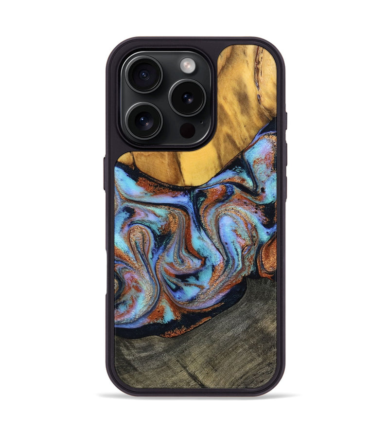 iPhone 16 Pro Wood Phone Case - Devonte (Teal & Gold, 801456)