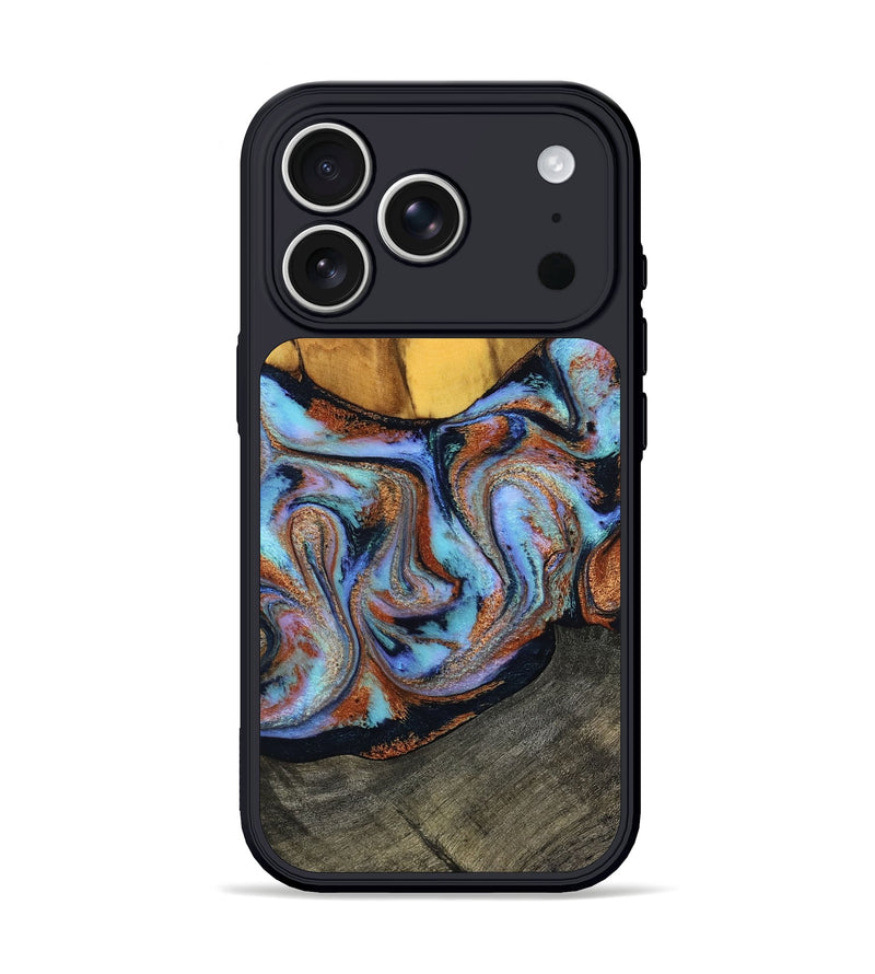 iPhone 17 Pro Wood Phone Case - Devonte (Teal & Gold, 801456)