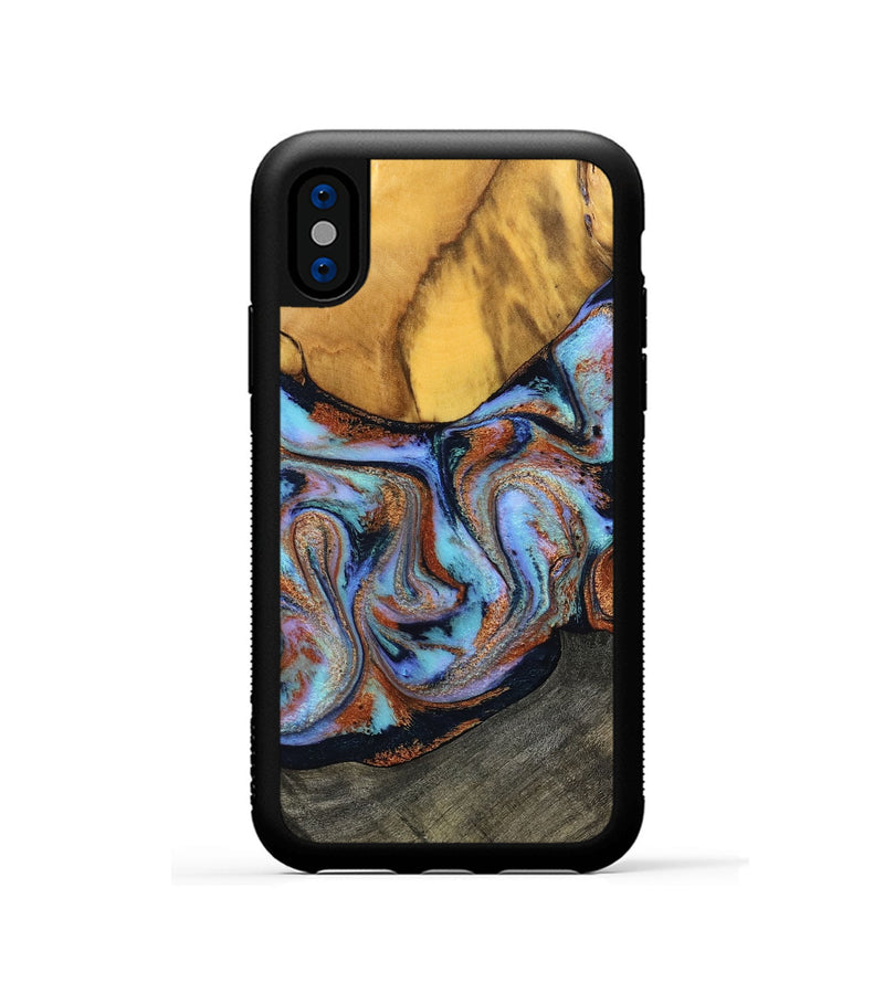 iPhone Xs Wood Phone Case - Devonte (Teal & Gold, 801456)