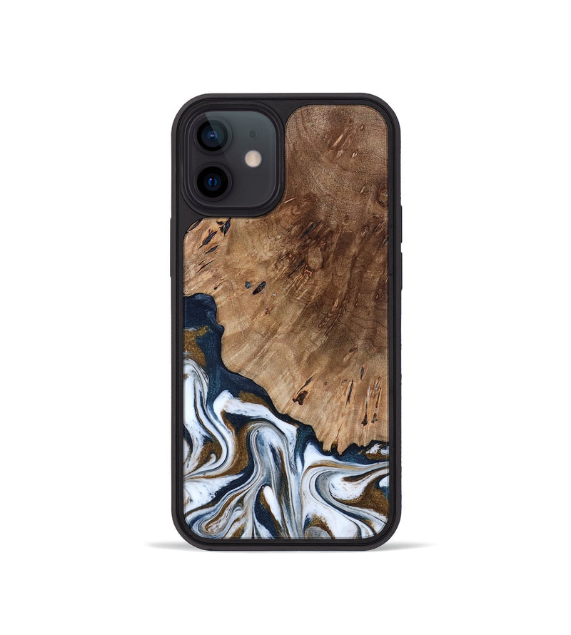 iPhone 12 mini Wood Phone Case - Dash (Teal & Gold, 801457)