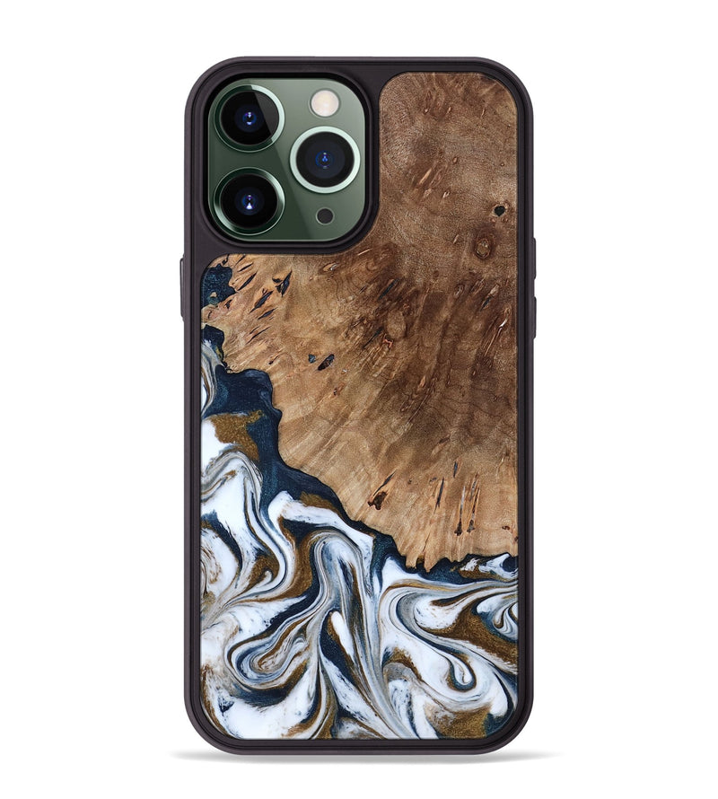 iPhone 13 Pro Max Wood Phone Case - Dash (Teal & Gold, 801457)