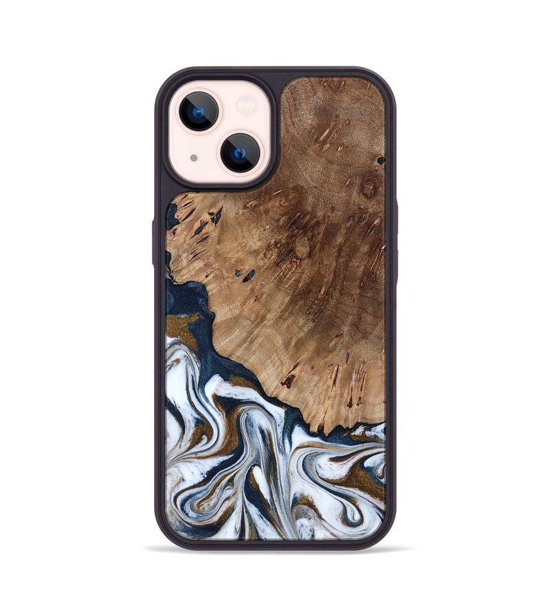 iPhone 14 Wood Phone Case - Dash (Teal & Gold, 801457)