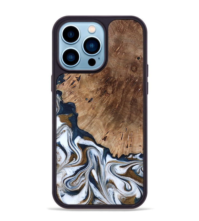 iPhone 14 Pro Max Wood Phone Case - Dash (Teal & Gold, 801457)