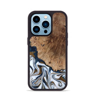 iPhone 14 Pro Wood Phone Case - Dash (Teal & Gold, 801457)
