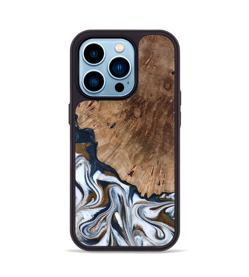 iPhone 14 Pro Wood Phone Case - Dash (Teal & Gold, 801457)